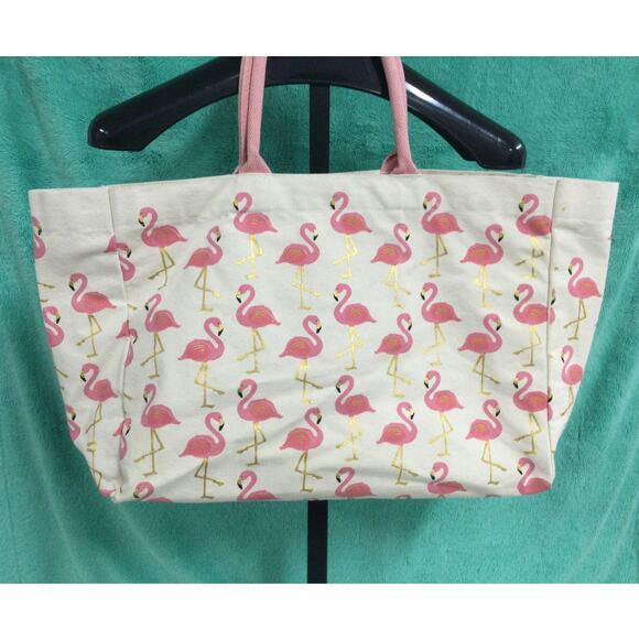 Two's Company Handbags - Twos Company Flamingo Cotton Canvas Tote Bag